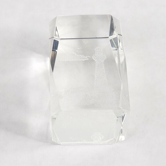 Paperweight‎ Laser Etched Prism Clear Crystal Cube Lighthouse Nautical Seagulls - Picture 7 of 13